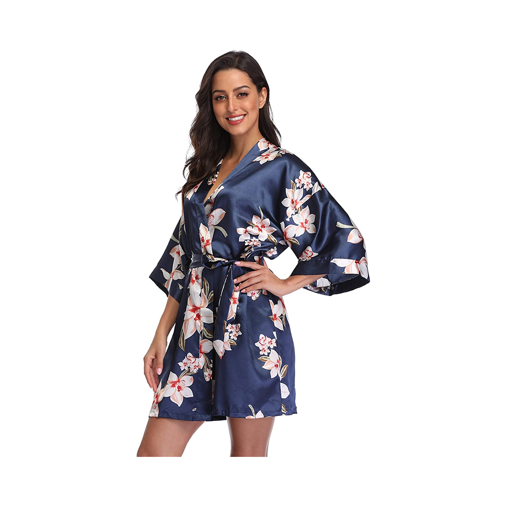 Satin femei imprimare florale kimono scurte domnisoare de onoare kimono scurt din satin pijama pentru petrecere nunta