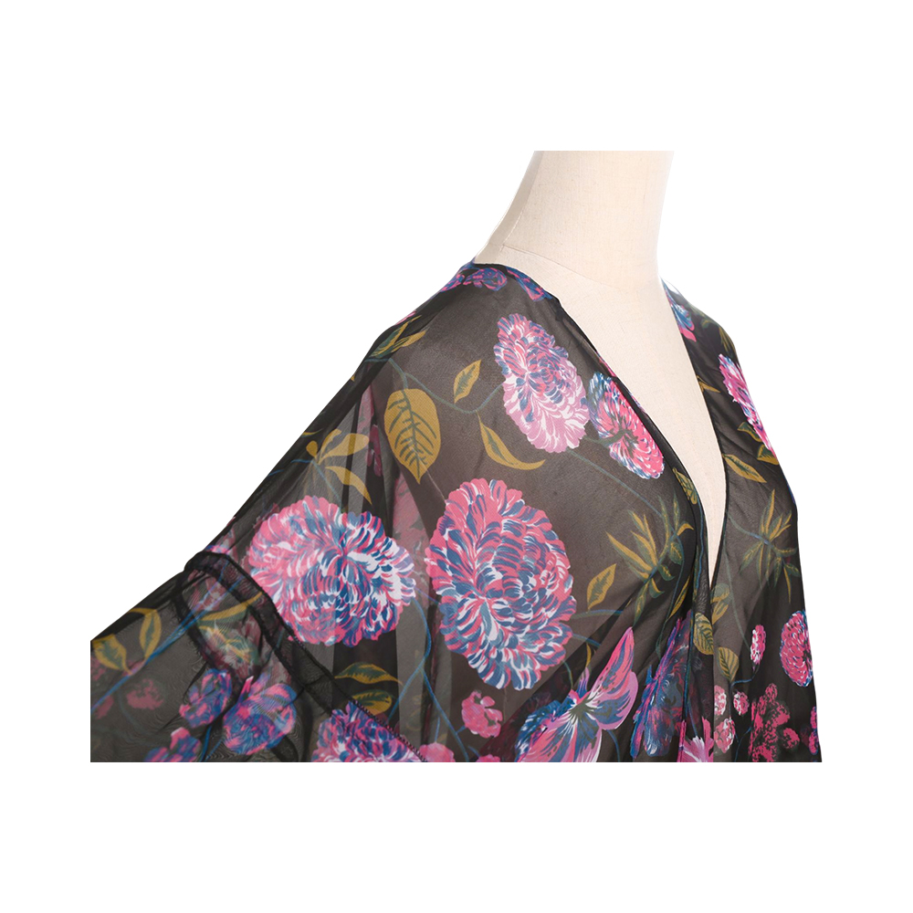 Cardigan kimono din șifon, cu mâneci bufante, cu imprimeu floral, care acoperă bluze casual