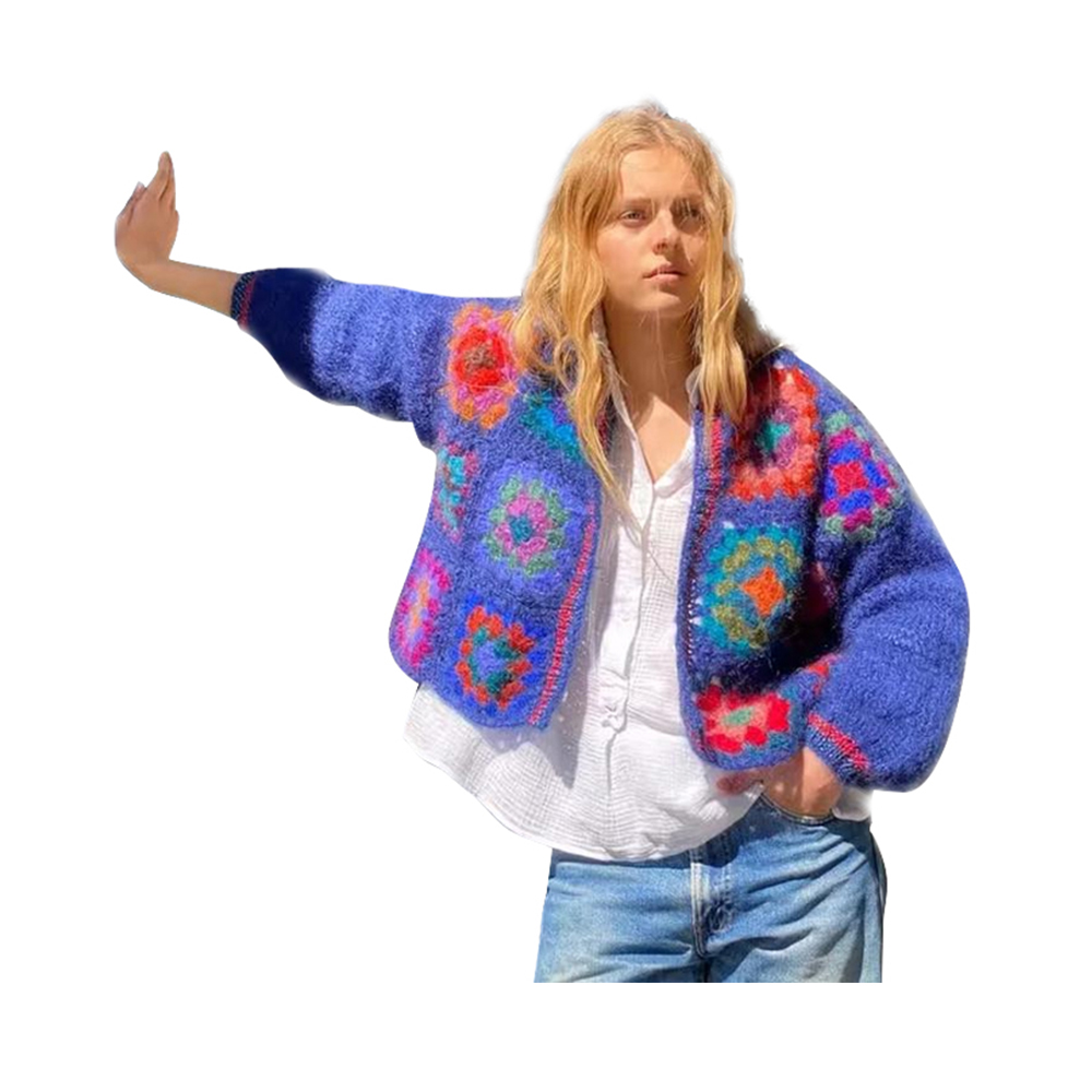 Croșetat mărimea cardigan colorat drăguț pulover curcubeu alb bunicuță cardigan pătrat dimensiune culoare patchwork doamnă