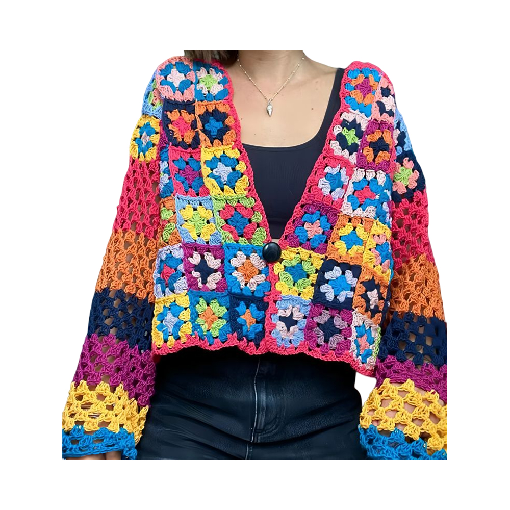 Granny pătrat cardigan haină colorată patchwork sacou cardigan pulover croșetat lucrat manual